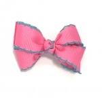 Pink (Hot Pink) / Light Turquoise Pico Stitch Bow - 3 inch